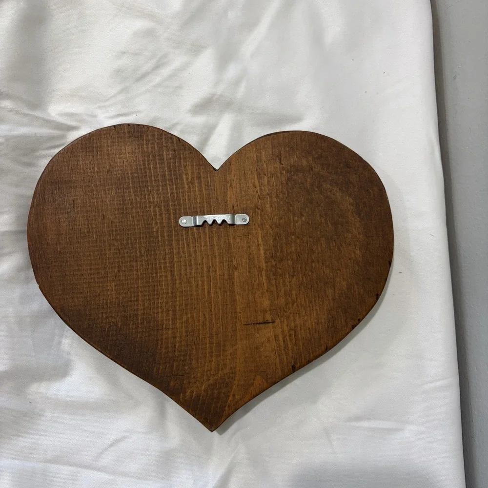 Vintage folk art heart Boy Girl German Flowers Shape‎ wooden plaque Grandma Core